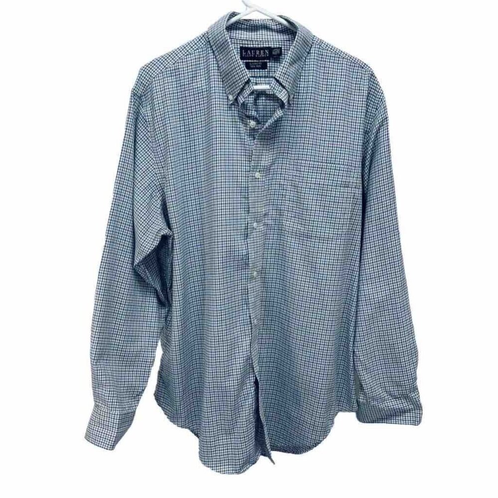 Vintage Ralph Lauren Plaid White/blue Button Down Long Sleeve Shirt 16 1/2 L
